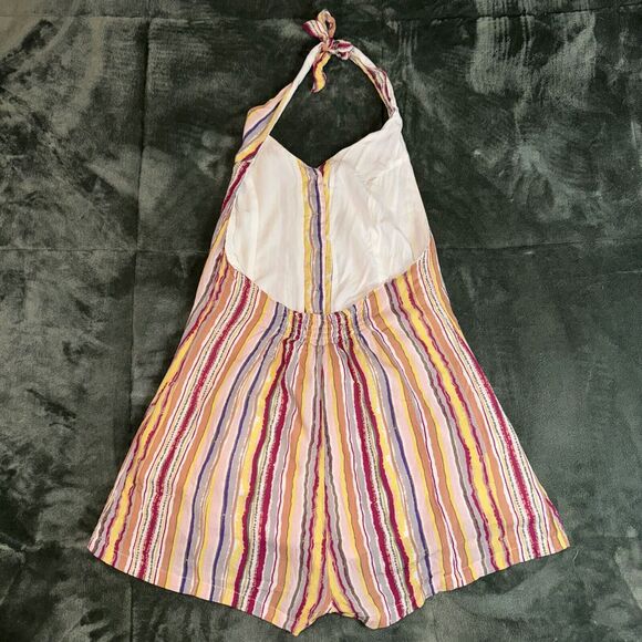 Skylar + Madison Romper Womens Small Multicolor Striped Halter Neck Button Front - Picture 6 of 8